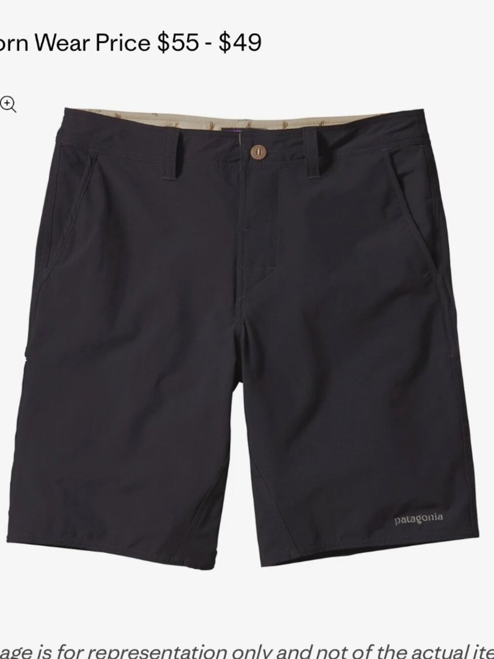 Men's Patagonia Szie 30 Black Wavefarer Walk Short